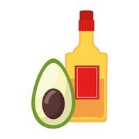 geïsoleerde Mexicaanse tequilafles en avocado vectorontwerp vector