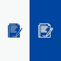 overeenkomst verslag doen van het formulier lay-out papier lijn en glyph solide icoon blauw banier lijn en glyph solide icoon blauw banier vector