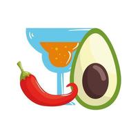 geïsoleerde Mexicaanse cocktail avocado en chili vector ontwerp