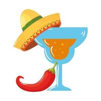 geïsoleerde Mexicaanse cocktail met hoed en chili vector design