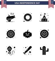 gelukkig onafhankelijkheid dag Verenigde Staten van Amerika pak van 9 creatief solide glyphs van Politie Verenigde Staten van Amerika camping Amerikaans Verenigde Staten van Amerika bewerkbare Verenigde Staten van Amerika dag vector ontwerp elementen