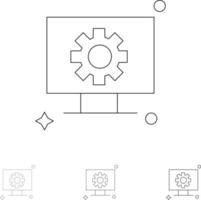 computer hardware instelling uitrusting stoutmoedig en dun zwart lijn icoon reeks vector
