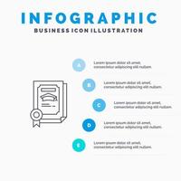 mate prestatie certificaat afstuderen lijn icoon met 5 stappen presentatie infographics achtergrond vector