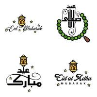 modern pak van 4 vector illustraties van groeten wensen voor Islamitisch festival eid al adha eid al fitr gouden maan lantaarn met mooi glimmend sterren