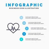 ecg hart hartslag pulse blauw infographics sjabloon 5 stappen vector lijn icoon sjabloon