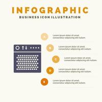 versterker audio apparaat multimedia portable solide icoon infographics 5 stappen presentatie achtergrond vector