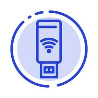 USB Wifi onderhoud signaal blauw stippel lijn lijn icoon vector