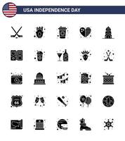 modern reeks van 25 solide glyph en symbolen Aan Verenigde Staten van Amerika onafhankelijkheid dag zo net zo Verenigde Staten van Amerika Chrysler fles Verenigde Staten van Amerika land bewerkbare Verenigde Staten van Amerika dag vector ontwerp elementen