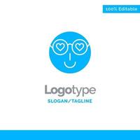 smiley emoji's liefde schattig gebruiker blauw solide logo sjabloon plaats voor slogan vector