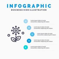bloem fabriek roos voorjaar lijn icoon met 5 stappen presentatie infographics achtergrond vector