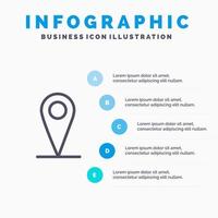 plaats kaart pin lijn icoon met 5 stappen presentatie infographics achtergrond vector