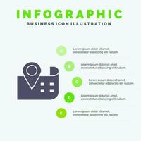 kaart navigatie plaats solide icoon infographics 5 stappen presentatie achtergrond vector