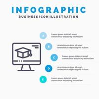 computer pet onderwijs diploma uitreiking lijn icoon met 5 stappen presentatie infographics achtergrond vector