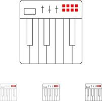 controleur hardware toetsenbord midi muziek- stoutmoedig en dun zwart lijn icoon reeks vector