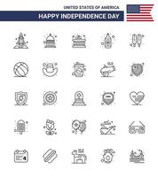gelukkig onafhankelijkheid dag Verenigde Staten van Amerika pak van 25 creatief lijnen van voedsel maïs hond Verenigde Staten van Amerika wijn alcohol bewerkbare Verenigde Staten van Amerika dag vector ontwerp elementen