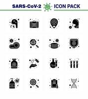 coronavirus bewustzijn pictogrammen 16 solide glyph zwart icoon corona virus griep verwant zo net zo bacterie ziek ziekenhuis ziekte covid virale coronavirus 2019november ziekte vector ontwerp elementen
