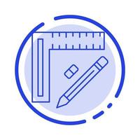 heerser bouw potlood reparatie ontwerp blauw stippel lijn lijn icoon vector