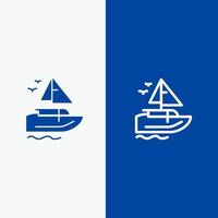 boot schip vervoer vaartuig lijn en glyph solide icoon blauw banier vector