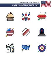 9 Verenigde Staten van Amerika vlak gevulde lijn pak van onafhankelijkheid dag tekens en symbolen van Amerika vlag partij land voedsel bewerkbare Verenigde Staten van Amerika dag vector ontwerp elementen