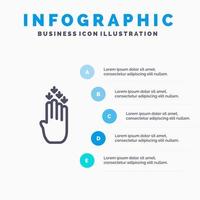 vinger vier gebaar naar beneden lijn icoon met 5 stappen presentatie infographics achtergrond vector