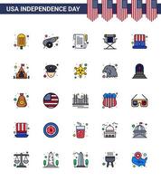 gelukkig onafhankelijkheid dag Verenigde Staten van Amerika pak van 25 creatief vlak gevulde lijnen van hoed Amerikaans bon televisie films bewerkbare Verenigde Staten van Amerika dag vector ontwerp elementen