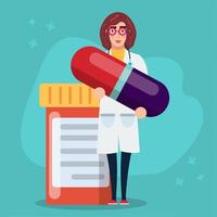 vrouw arts bedrijf capsule drug gezondheid concept illustratie vector