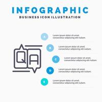 babbelen commentaar onderwijs bericht lijn icoon met 5 stappen presentatie infographics achtergrond vector