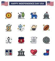 gelukkig onafhankelijkheid dag Verenigde Staten van Amerika pak van 16 creatief vlak gevulde lijnen van taart Ierland ezel groen stad bewerkbare Verenigde Staten van Amerika dag vector ontwerp elementen