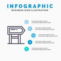 richting bord plaats motivatie lijn icoon met 5 stappen presentatie infographics achtergrond vector