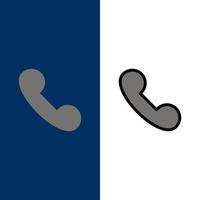 telefoontje inkomend telefoon pictogrammen vlak en lijn gevulde icoon reeks vector blauw achtergrond