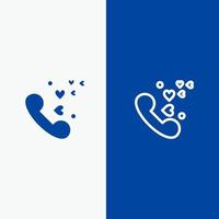 telefoon liefde hart bruiloft lijn en glyph solide icoon blauw banier lijn en glyph solide icoon blauw banier vector