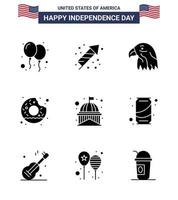 gelukkig onafhankelijkheid dag pak van 9 solide glyphs tekens en symbolen voor huis voedsel dier lekker donut bewerkbare Verenigde Staten van Amerika dag vector ontwerp elementen