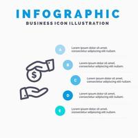 steekpenning omkoping bureaucratie corrupt lijn icoon met 5 stappen presentatie infographics achtergrond vector