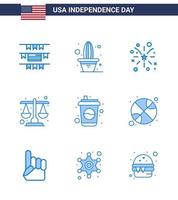 reeks van 9 Verenigde Staten van Amerika dag pictogrammen Amerikaans symbolen onafhankelijkheid dag tekens voor drinken fles brand schaal gerechtigheid bewerkbare Verenigde Staten van Amerika dag vector ontwerp elementen