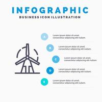 schoon energie groen macht windmolen lijn icoon met 5 stappen presentatie infographics achtergrond vector