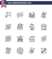gelukkig onafhankelijkheid dag Verenigde Staten van Amerika pak van 16 creatief lijnen van vogel teken poort stadium Verenigde Staten van Amerika bewerkbare Verenigde Staten van Amerika dag vector ontwerp elementen