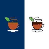 thee kop heet koffie pictogrammen vlak en lijn gevulde icoon reeks vector blauw achtergrond