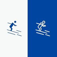 werkzaamheid ski skiën sportman lijn en glyph solide icoon blauw banier lijn en glyph solide icoon blauw banier vector