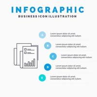 verslag doen van analytics audit bedrijf gegevens afzet papier lijn icoon met 5 stappen presentatie infographics achtergrond vector