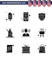 groep van 9 solide glyphs reeks voor onafhankelijkheid dag van Verenigde staten van Amerika zo net zo Mens standbeeld Amerikaans van oriëntatiepunten bewerkbare Verenigde Staten van Amerika dag vector ontwerp elementen