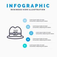 hoed pet Amerikaans lijn icoon met 5 stappen presentatie infographics achtergrond vector