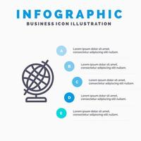 onderwijs aardrijkskunde wereldbol lijn icoon met 5 stappen presentatie infographics achtergrond vector