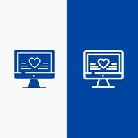 computer liefde hart bruiloft lijn en glyph solide icoon blauw banier lijn en glyph solide icoon blauw banier vector