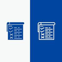 checklist testen verslag doen van qa lijn en glyph solide icoon blauw banier vector
