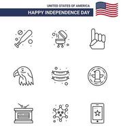 gelukkig onafhankelijkheid dag 4e juli reeks van 9 lijnen Amerikaans pictogram van Amerikaans Frankfurter Verenigde Staten van Amerika voedsel adelaar bewerkbare Verenigde Staten van Amerika dag vector ontwerp elementen