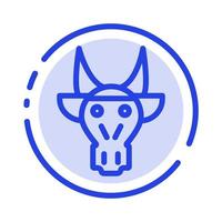 versiering dieren stier Indisch schedel blauw stippel lijn lijn icoon vector