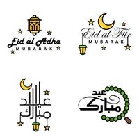 gelukkig eid mubarak vector ontwerp illustratie van 4 hand- geschreven decoratief berichten Aan wit achtergrond