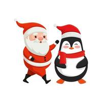 kerstman met pinguïnkarakters vrolijk kerstfeest vector