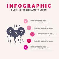 ballon liefde hart bruiloft solide icoon infographics 5 stappen presentatie achtergrond vector