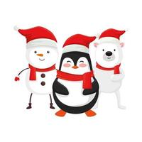 schattige pinguïn en karakters van vrolijk kerstfeest vector